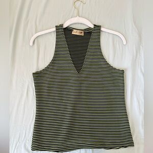 Jaipur Women's Black and Green Striped Tank Top